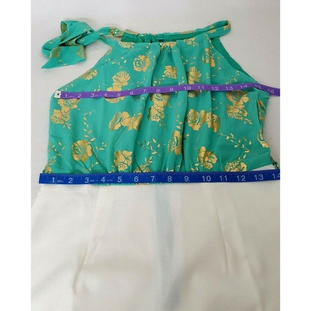 Naranka Womens Sun Dress Size Large Sleeveless Green Gold Foil White - Picture 8 of 13